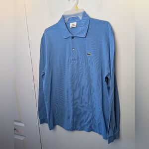 LACOSTE Men Polo Shirt Long Sleeve Size 5 = Large Blue Color Preppy Classic